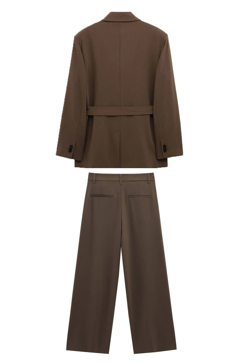 Decent Coffee Notched Lapel Women Suits With Belt